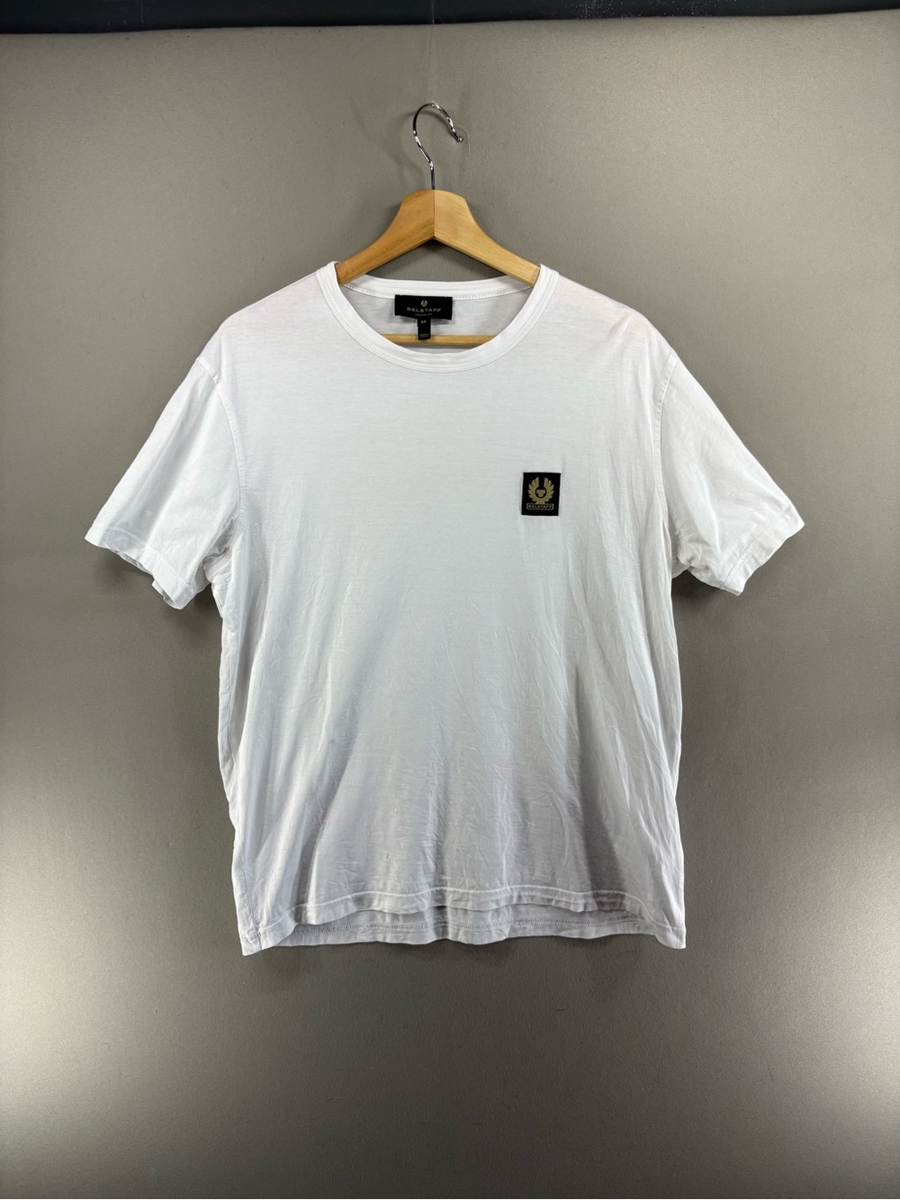 Belstaff T-Shirt Crew Neck White Short Sleeve Box Logo Tee Men's Size Medium
